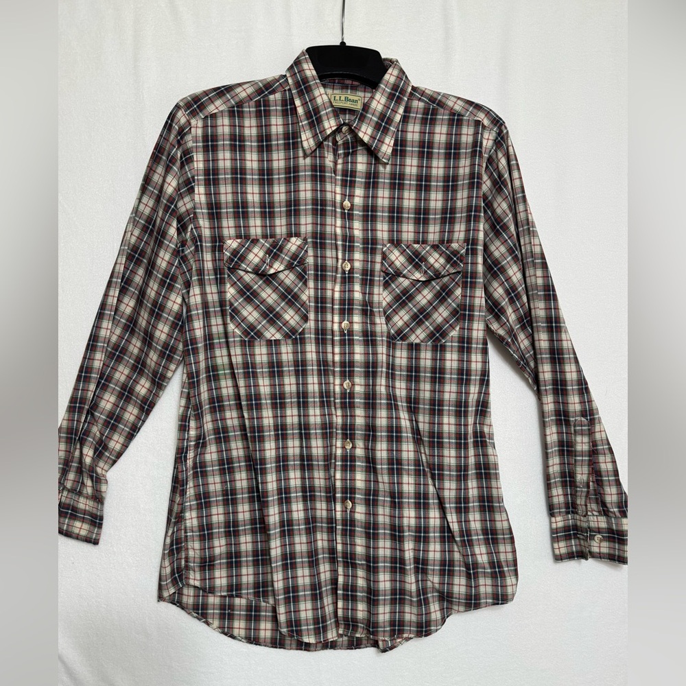 LL Bean Dress Shirt Button Up Long Sleeve Size L Plaid Pattern Made In USA VTG
